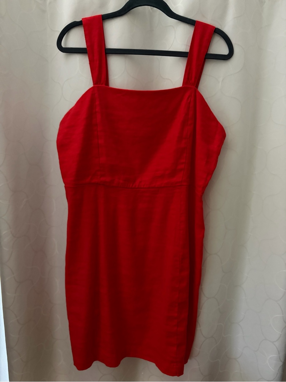 Halston Red Square-Neck Mini Dress Linen/Rayon/Spandex